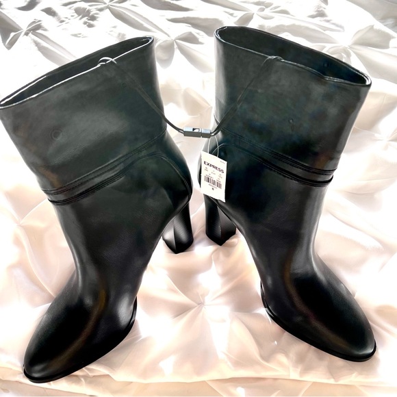 Express Black Leather Buckle Heeled Ankle Boots, size 10. New with Tags! - Picture 7 of 8